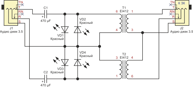 Схема универсального адаптера для звуковой карты.