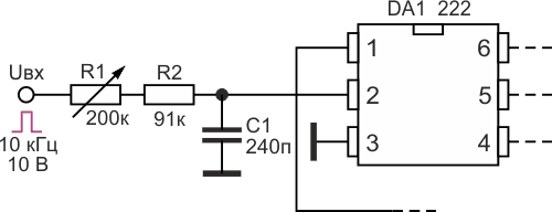 Регулируемый фазовращатель цифровых сигналов на микросхемах 222, CD4071 и CD4013 с внешним источником сигналов (входной узел).