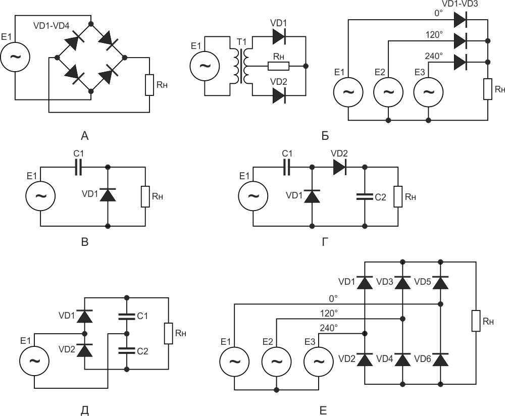 Классические схемы выпрямителей: