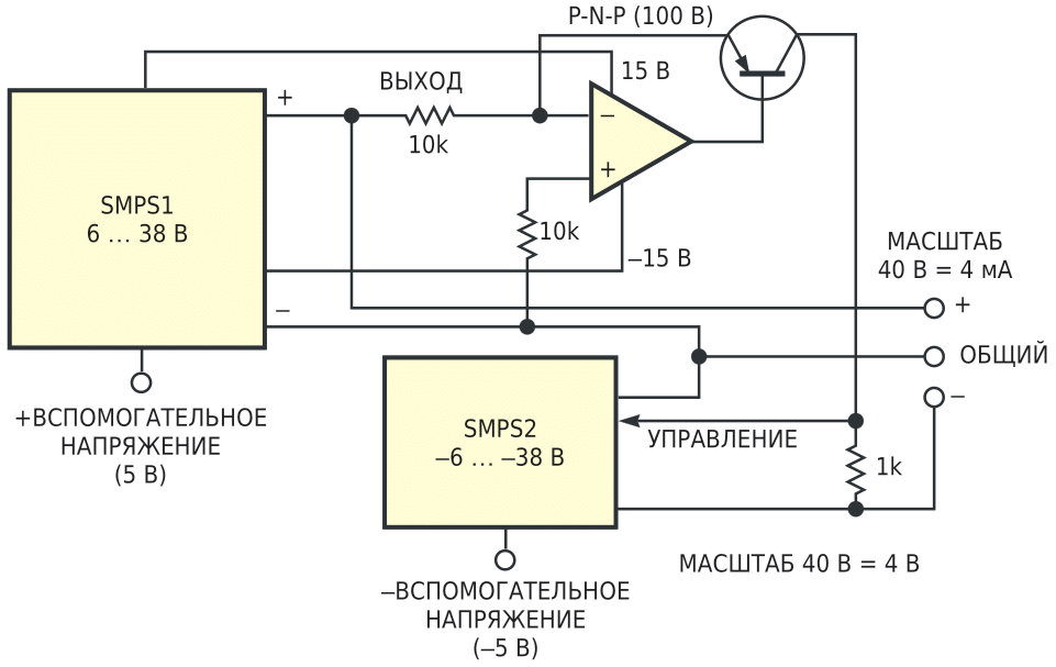 Отслеживая друг друга, импульсные источники питания поддерживают одинаковые выходные напряжения противоположной полярности.