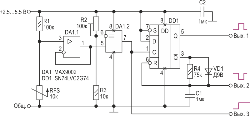 Схема обработки сигнала датчика изгиба.