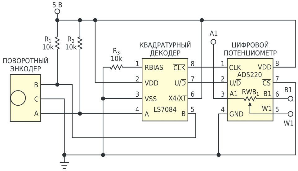 Сопряжение поворотного энкодера цифровым потенциометром