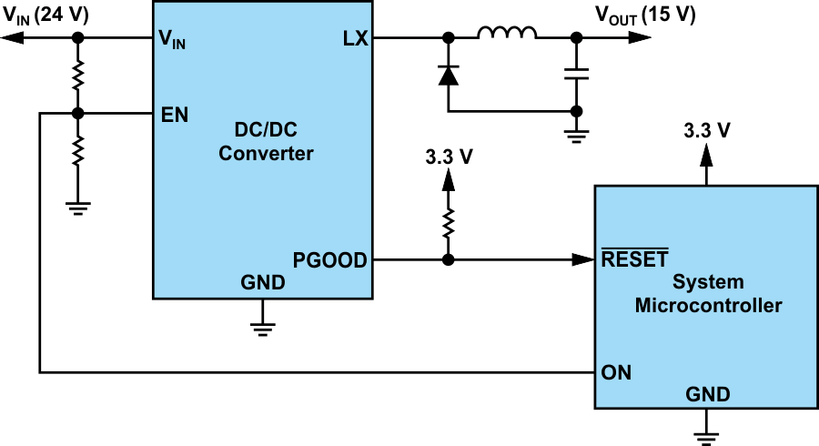 Example of a simplified schematic of a system using solely positive voltage rails.