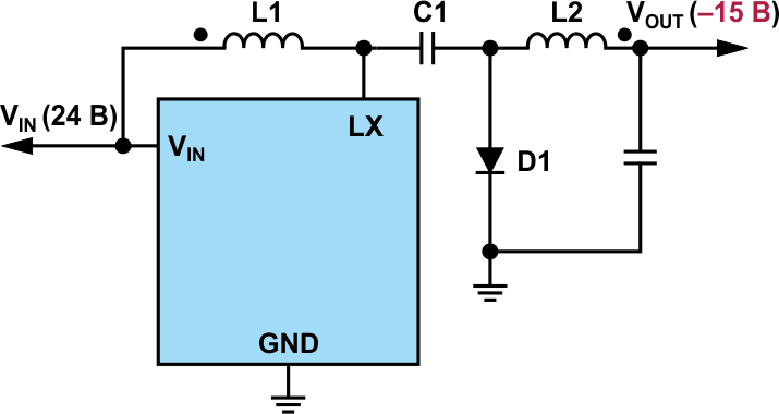 Упрощенная схема асинхронного инвертирующего DC/DC преобразователя с двумя дросселями.