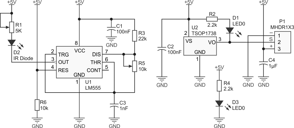 Schematic diagram of the IR obstacle detector.