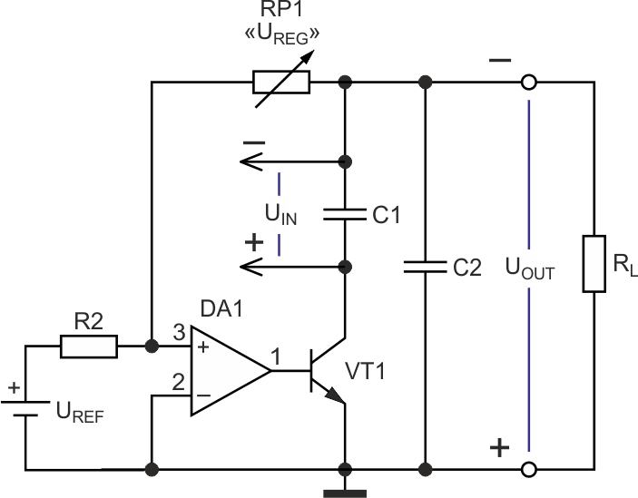 Упрощенная схема канала регулировки напряжения.