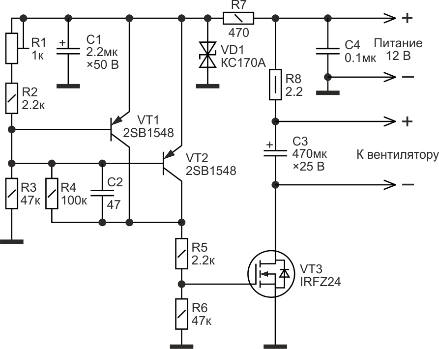 Принципиальная схема регулятора оборотов вентилятора.