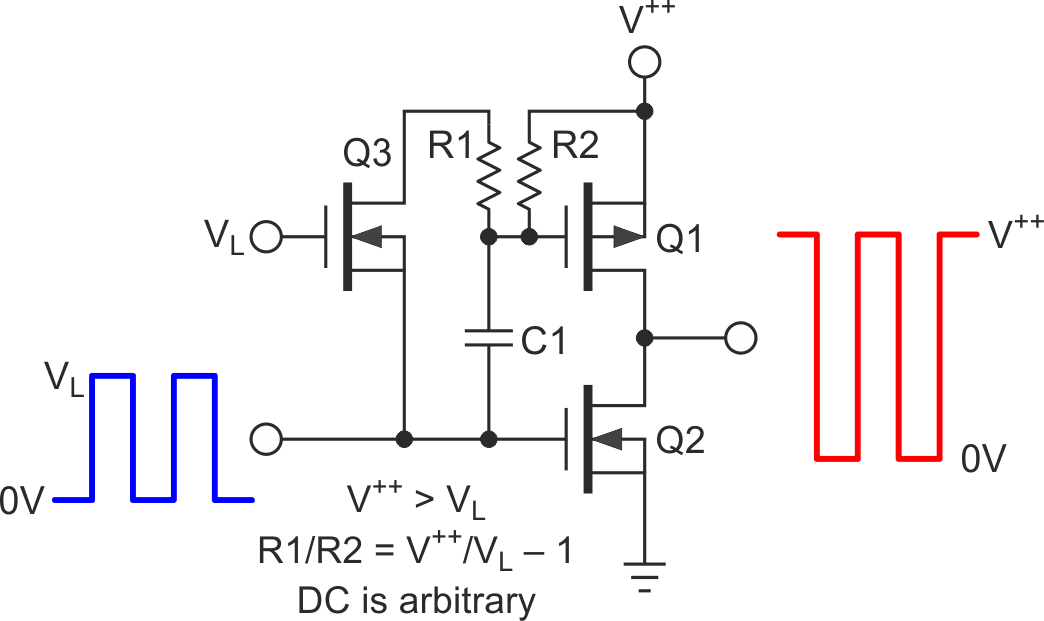 The simplest case of logic signal totem pole drive - direct connection works if V++ <= VL.