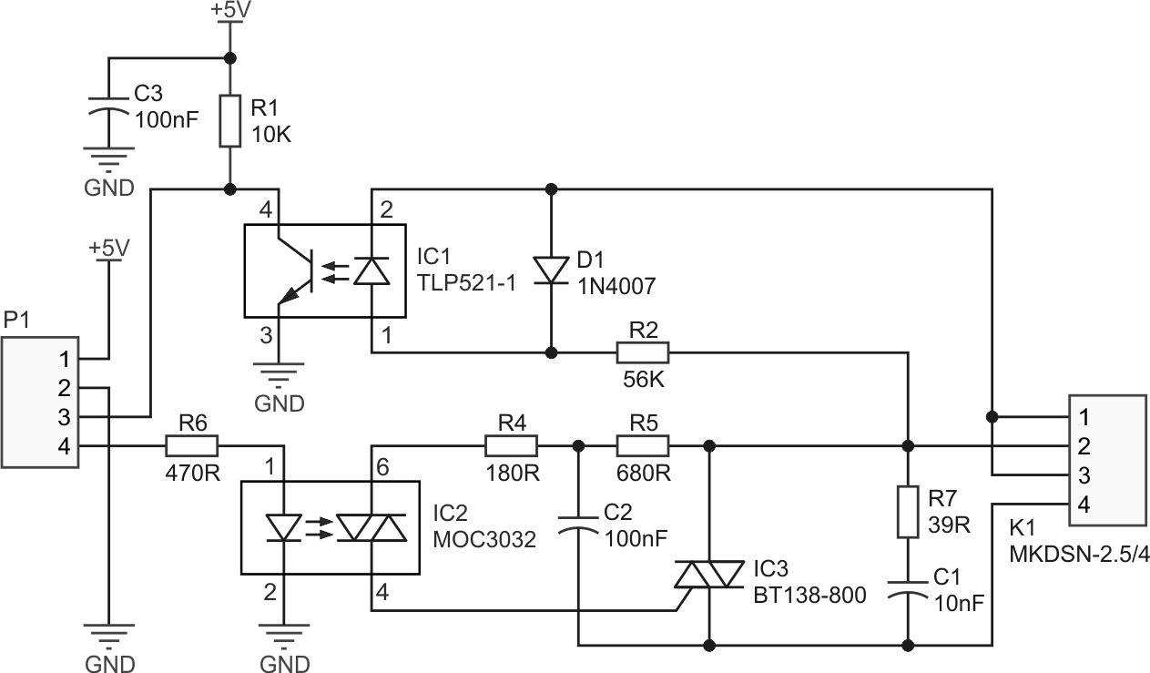 Schematic diagram of the digital AC dimmer.