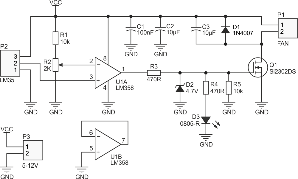 Cooling FAN controller using an LM35