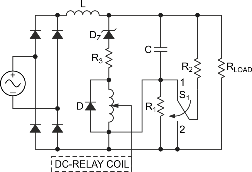 In this inrush-limiting circuit, the current rating of the switch is considerably reduced.