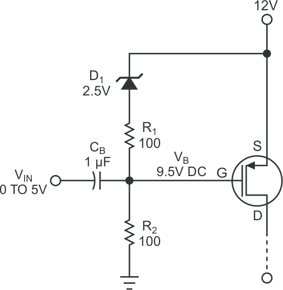 Inserting a zener diode into the bias divider allows optimization of the coupling capacitor's value and the P-channel device's bias voltage for logic-level drive.