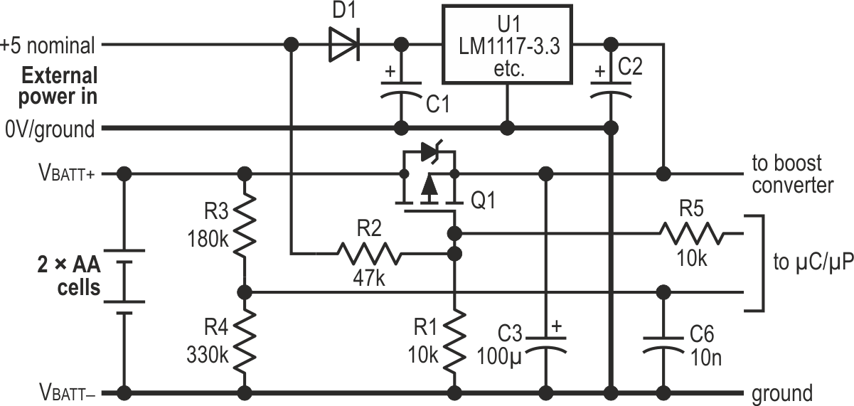 Using more recent designs of regulator means that Q2 is no longer necessary.