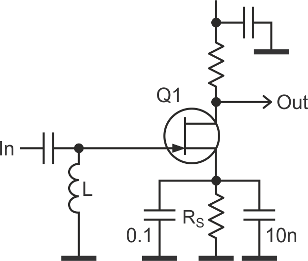 JFETs typically require some reverse bias across the gate terminal and in HF/UHF applications, this is often provided using the voltage across resistor RS.