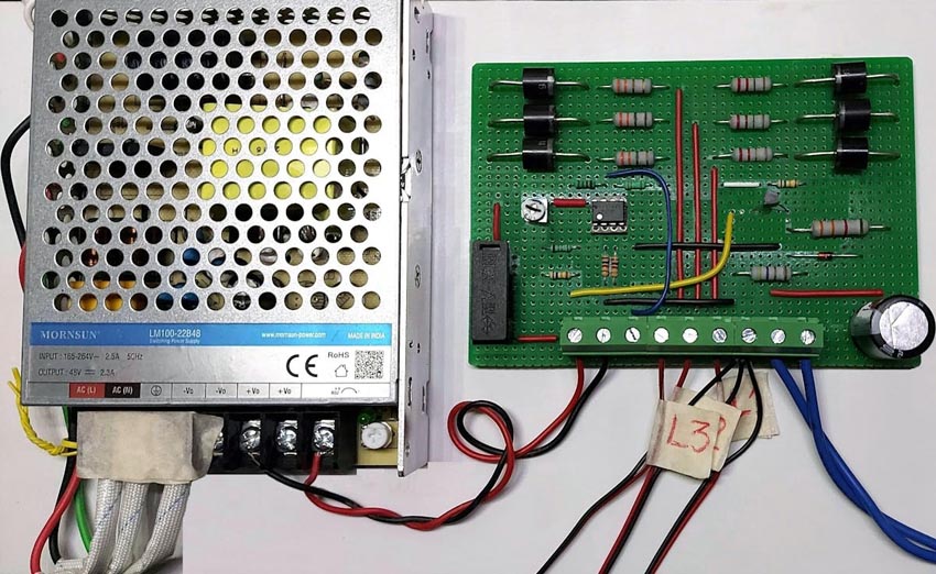 In this circuit, the AC-DC converter is mounted on a single board.
