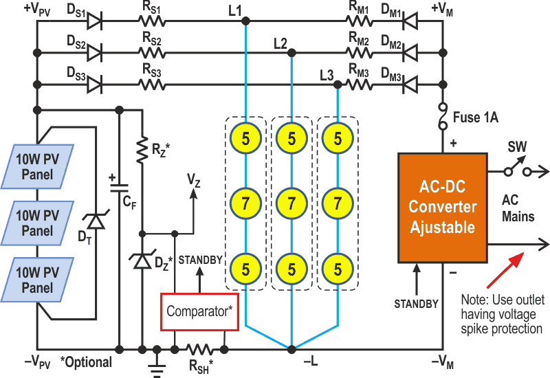 The proposed solar lighting system circuit diagram supports the PV-pushback-effect.
