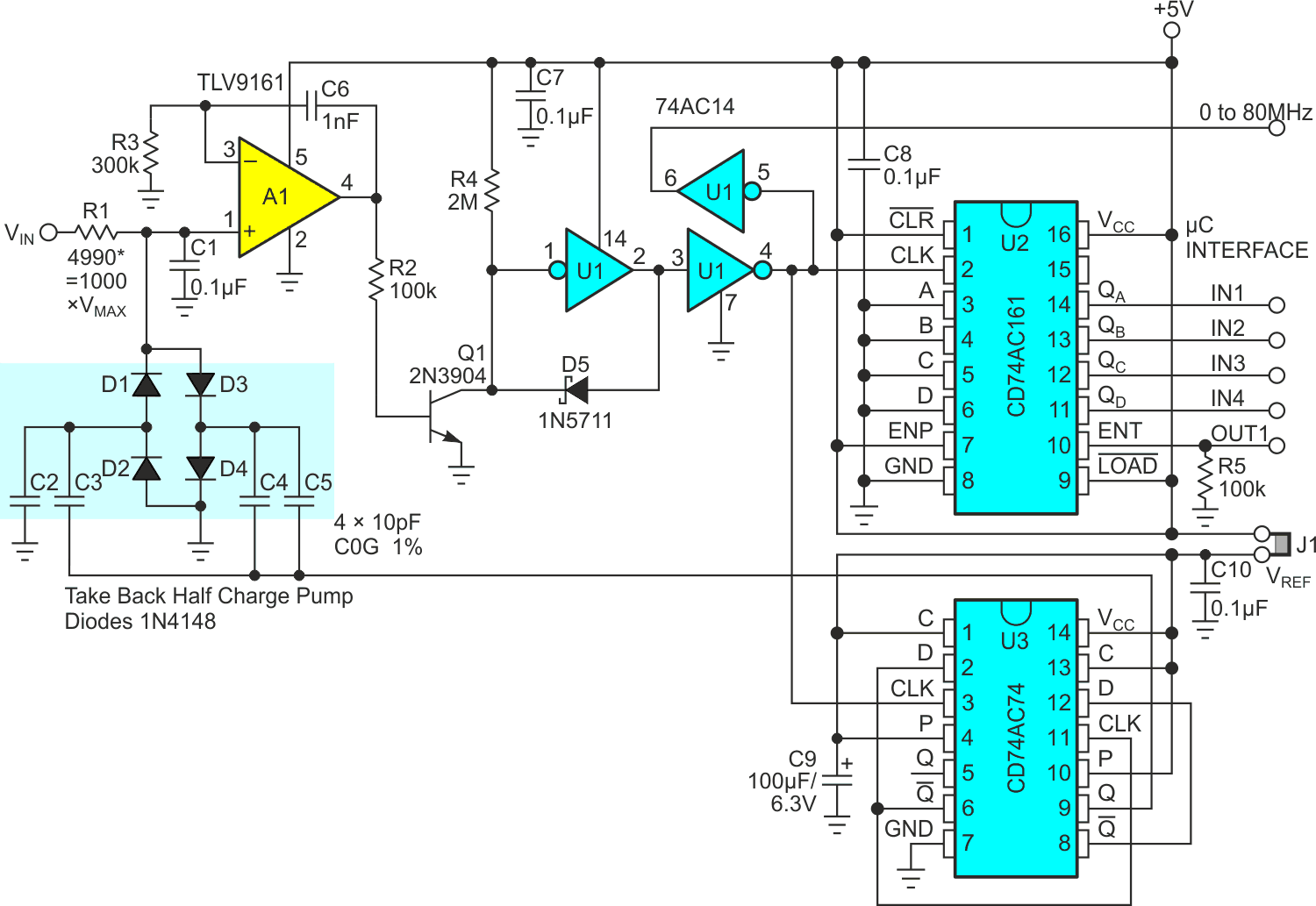 Rail booster and 5.000 volt precision voltage reference.