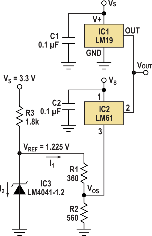 Temperature-sensor circuit provides dual-slope output