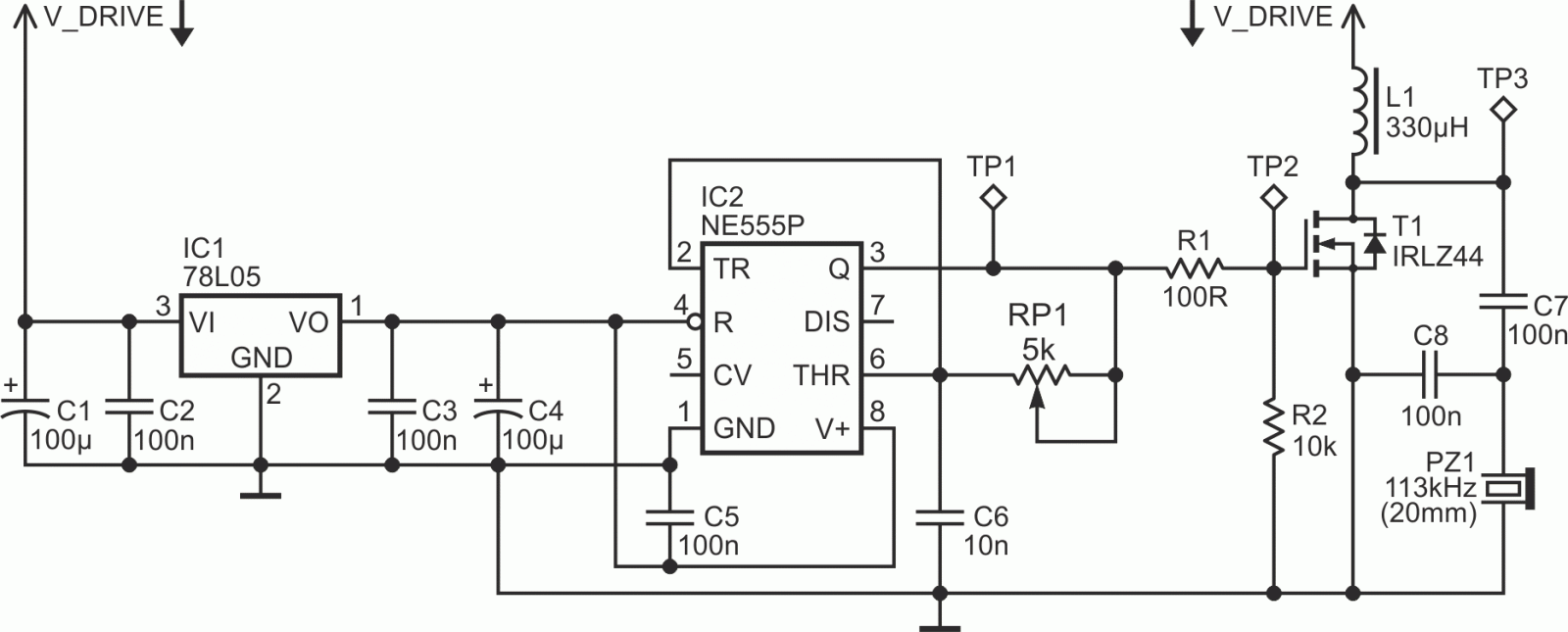 The circuit diagram of the final part of the project - the transducer driver.