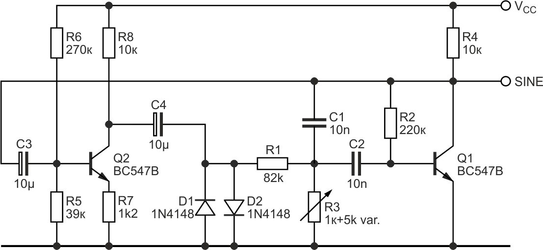 two transistor sine wave oscillator