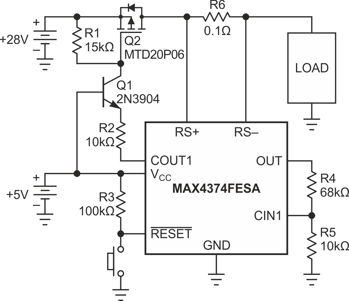 High-side current amplifier forms 28 circuit