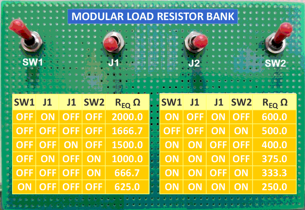 This view of the front panel shows 12 unique resistance values for R = 1000 Ω.