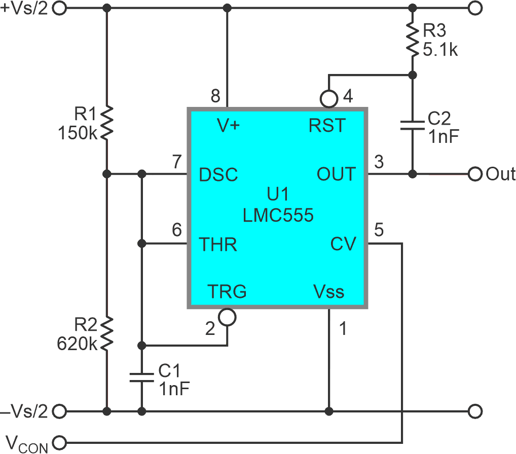 Can free running LMC555 VCO discharge