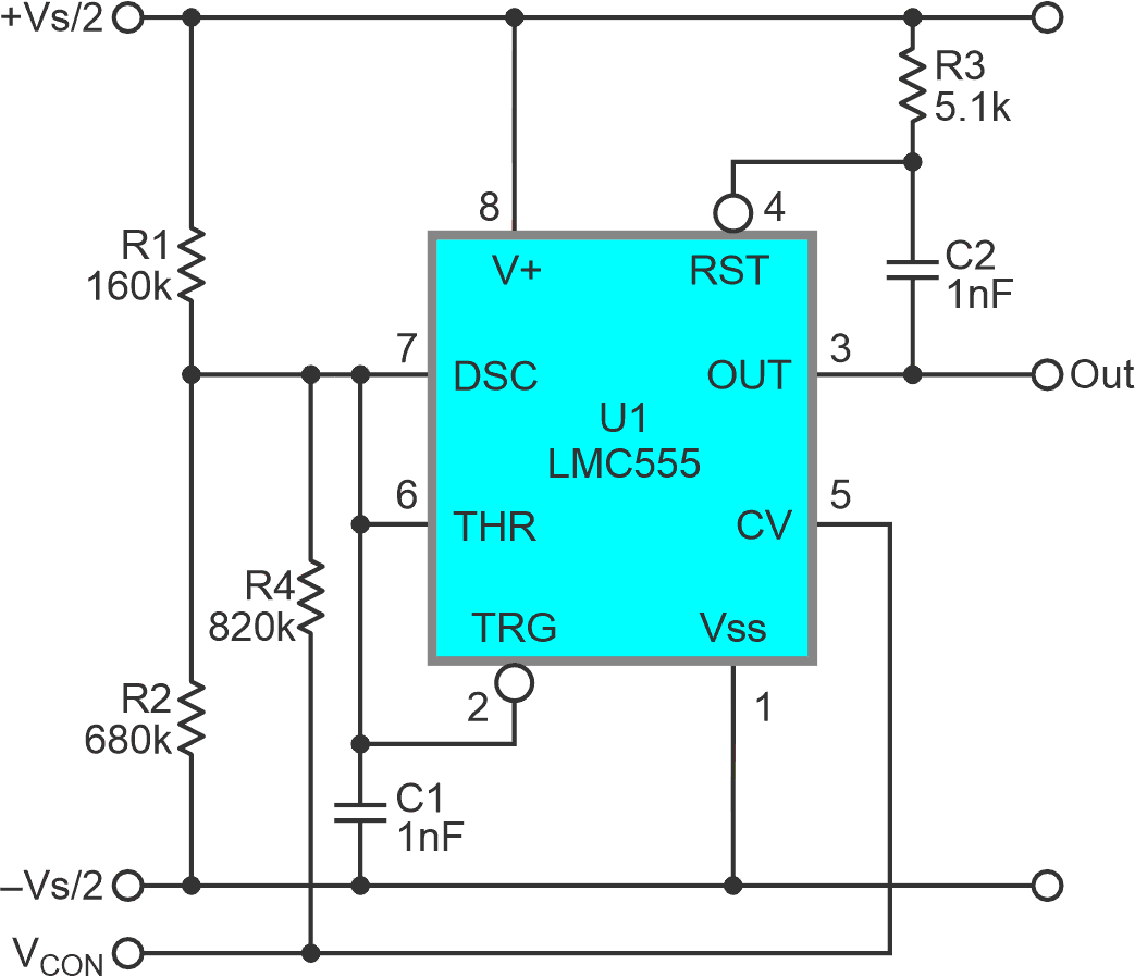 R4 sums ~6% of VCON with the C1 timing ramp to get the improvement in linearity shown in Figure 5.