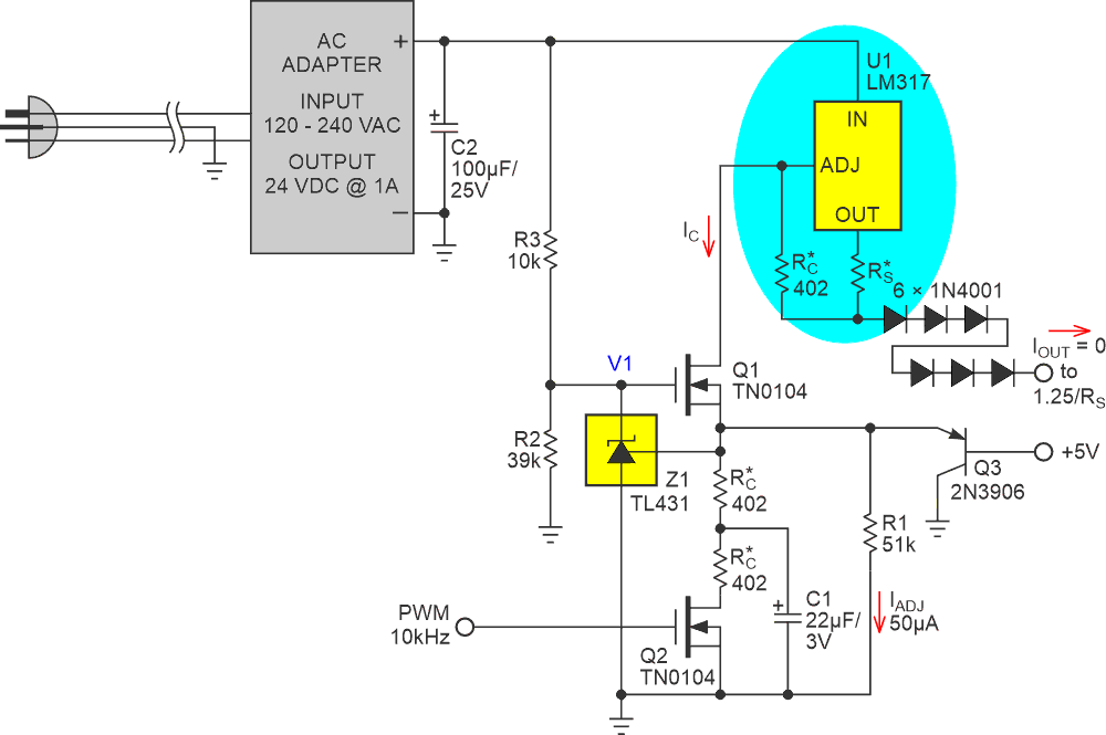 PWM-programmed LM317 constant current source