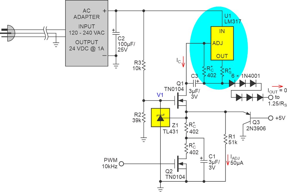 C3 adds 2nd order PWM ripple filtering for ~500% faster settling time. Thanks go to frequent contributor Christopher R. Paul for the comment that suggested it.