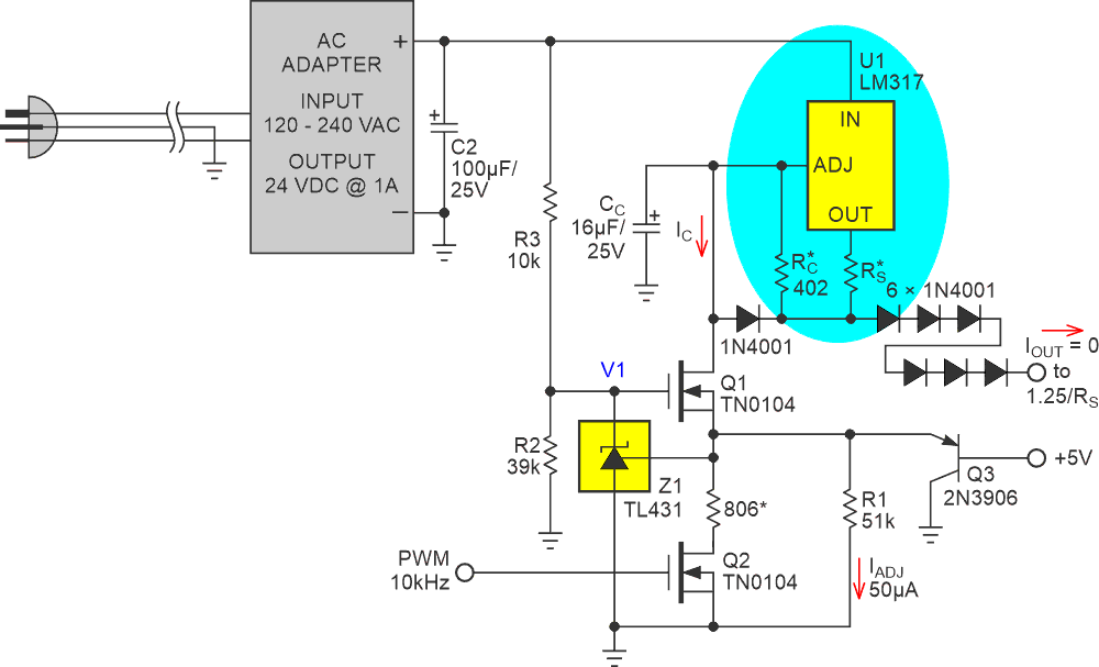 A contribution from frequent contributor Christopher R. Paul suggests improving PSRR with capacitor CC as well as making programming linear in D. For applications in which settling time isn't important, this is a useful modification. Thanks, Chris.