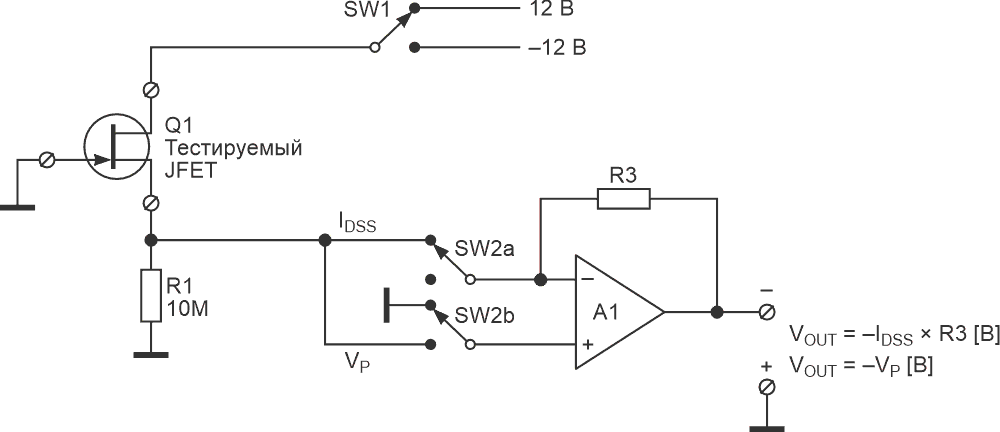 Базовая усовершенствованная схема для измерения IDSS и VP JFET.
