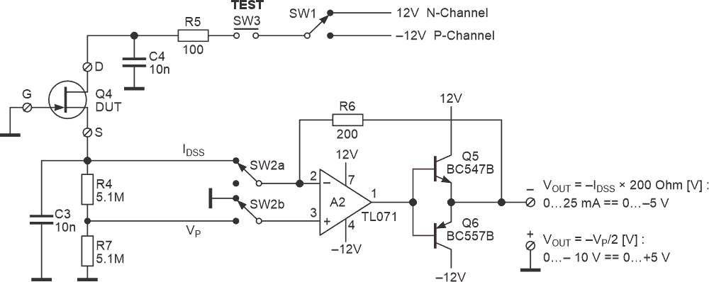 A circuit with the tailored measurement range that is suited for most JFETs.