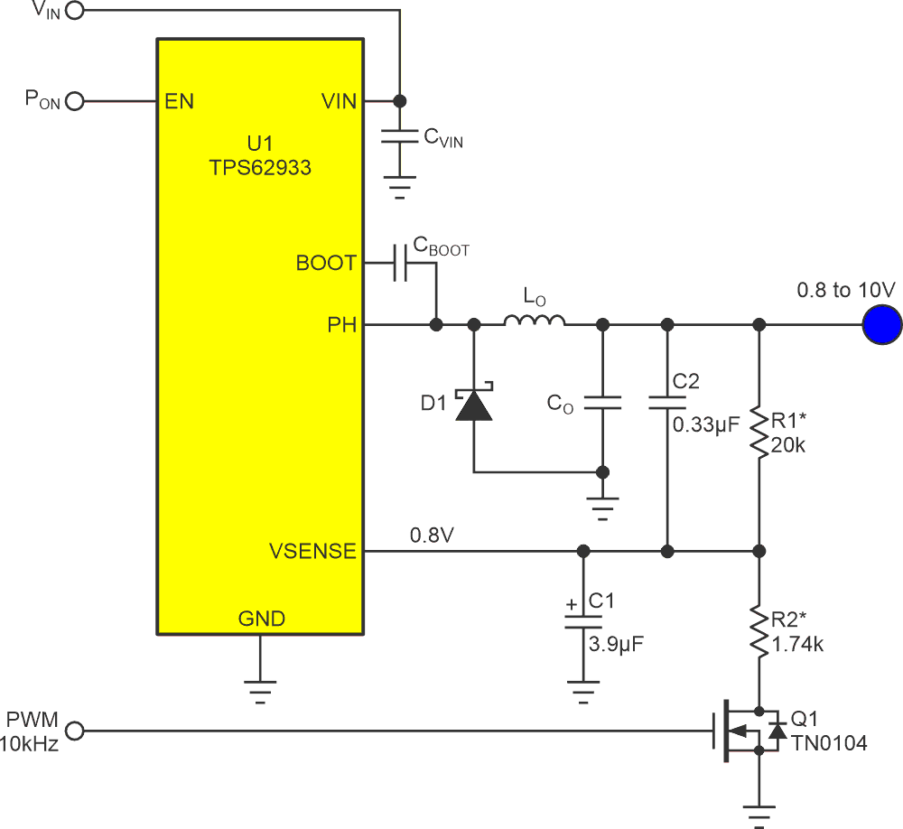 Three parts comprise a circuit for linear regulator programming with PWM.