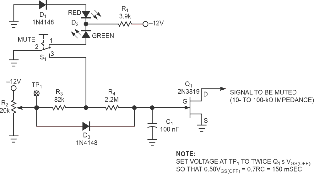 This simple circuit provides soft muting for line-level audio circuits.