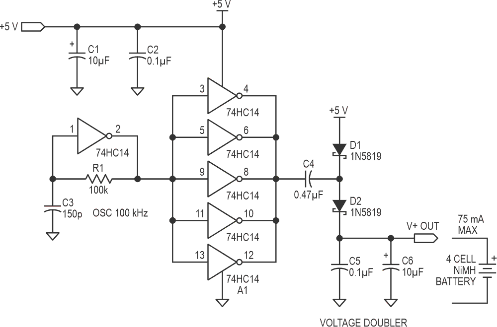 +5V powered charge pump battery charger