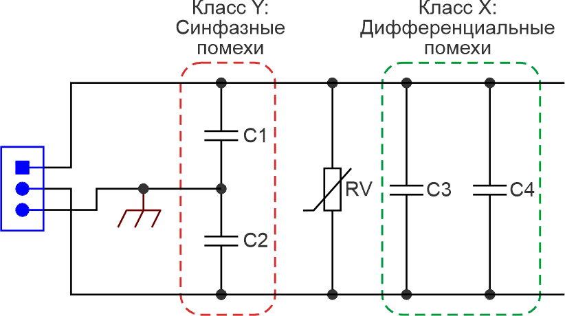 На этой схеме показано, как использовать оба конденсатора во входной цепи переменного тока.