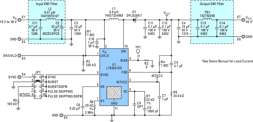 This demonstration circuit, DC2628, is the basis for the phantom power supply.