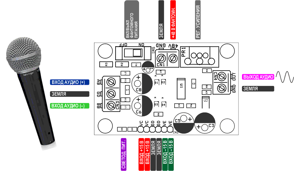 Схема подключения предусилителя.