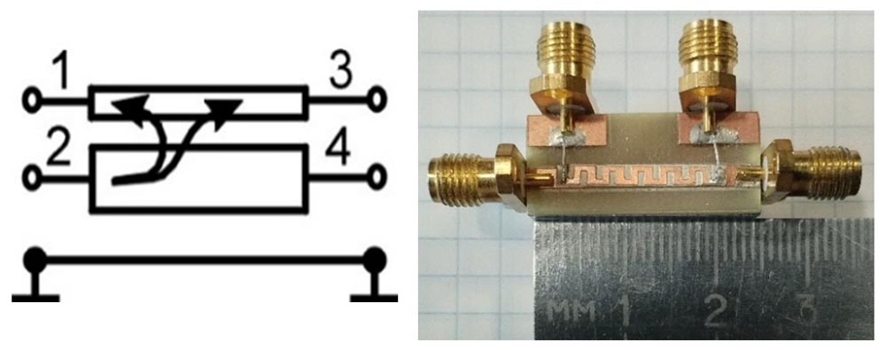 Поперечно-направленный ответвитель с накладкой и верхней меандровой линией