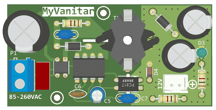 Схема размещения элементов на печатной плате.