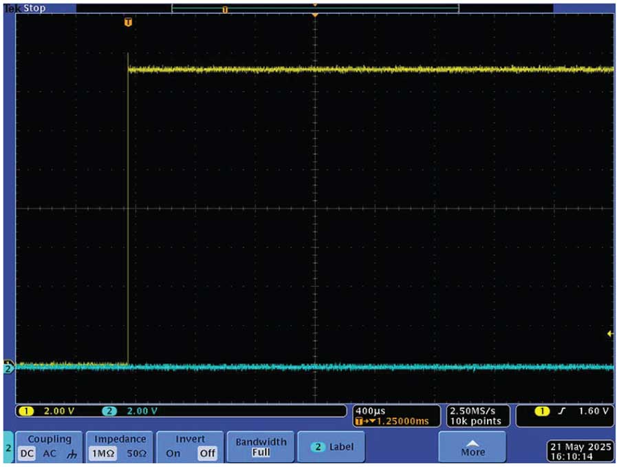 Отклик схемы на подачу на вход микросхемы MAX16126 скачка напряжения 15 В.