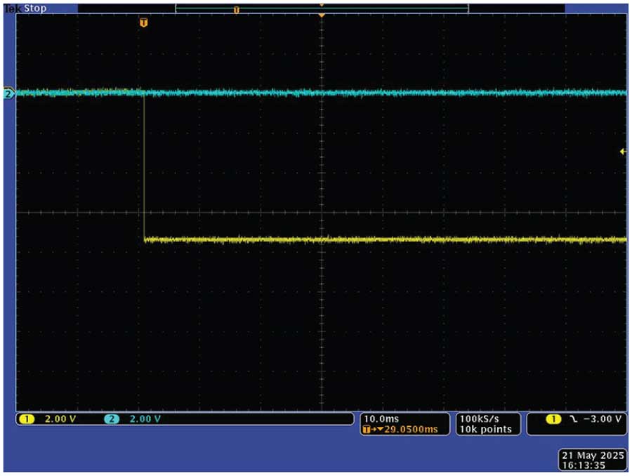 Отклик схемы на подачу на вход микросхемы MAX16126 скачка напряжения -7 В.