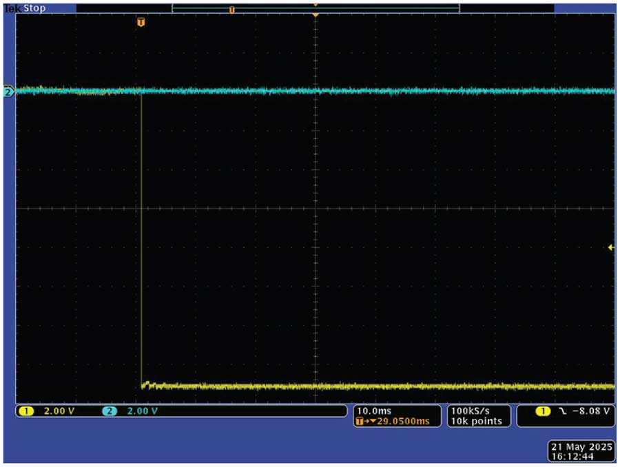 Отклик схемы на подачу на вход микросхемы MAX16126 скачка напряжения -15 В.