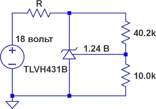 Испытательное устройство для измерения спектральной плотности шума TLVH431B. Значительной разницы в результатах, показанных на Рисунке 7, при использовании сопротивлений R, равных 1 кОм и 10 кОм, не наблюдалось. Сопротивления 100 кОм и 1 МОм не обеспечивали токов, достаточных для работы устройств.