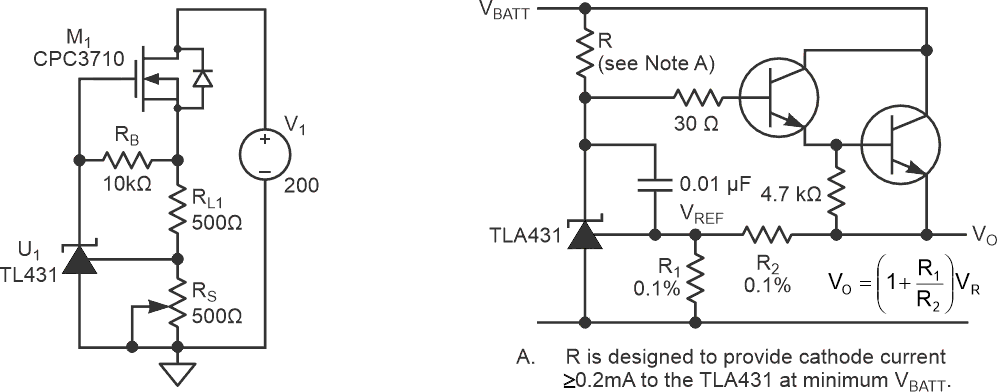 A current source with a more predictable current, left (IXYS) and a voltage regulator which could be employed as a current source with a more predictable current, right (Texas Instruments).