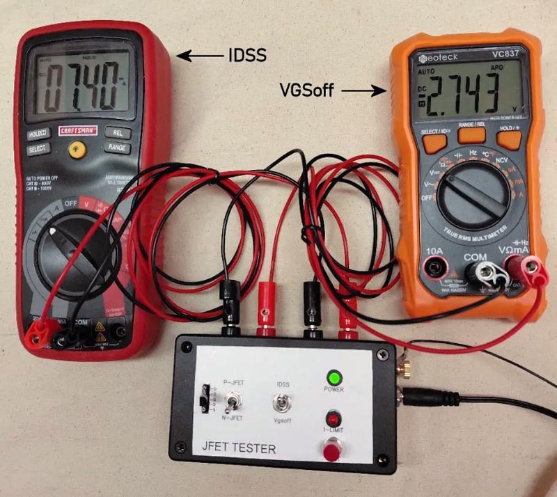 The test of an MPF4392 N-Channel JFET using the JFET characterization circuit.