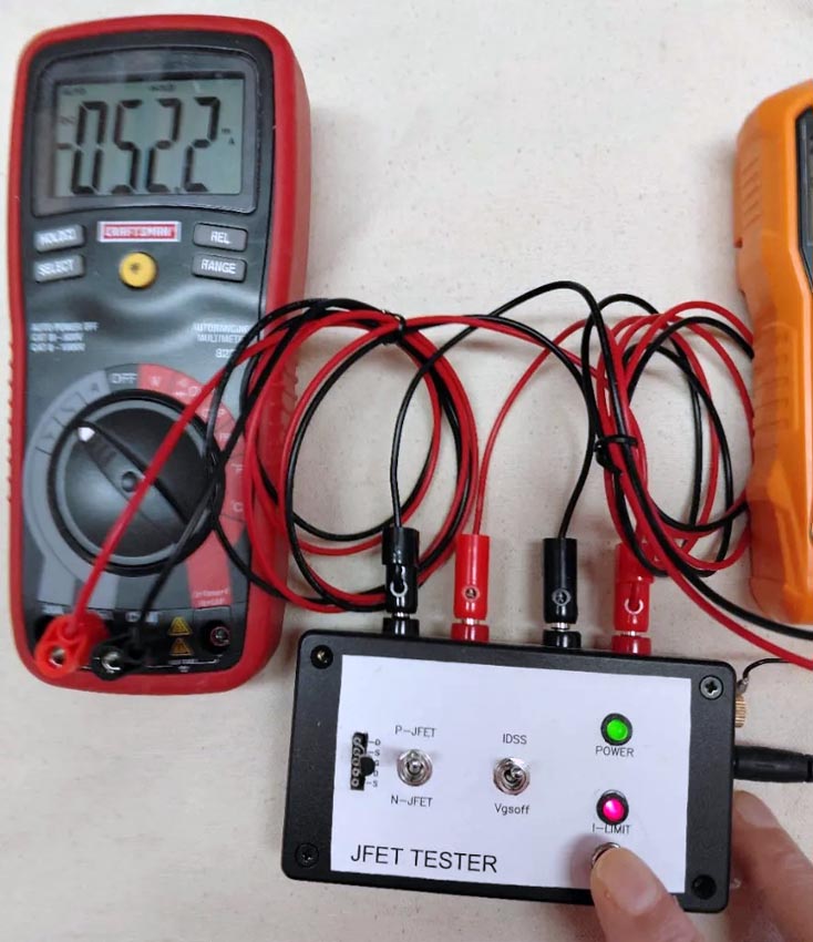 The current limit test that sets the N-JFET/P-JFET switch to P-JFET for the N-channel MPF102.