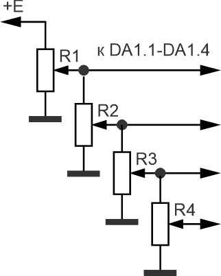 Вариант выполнения входного узла линейки компараторов с возможностью плавного регулирования ширины каждого поддиапазона выходных напряжений.