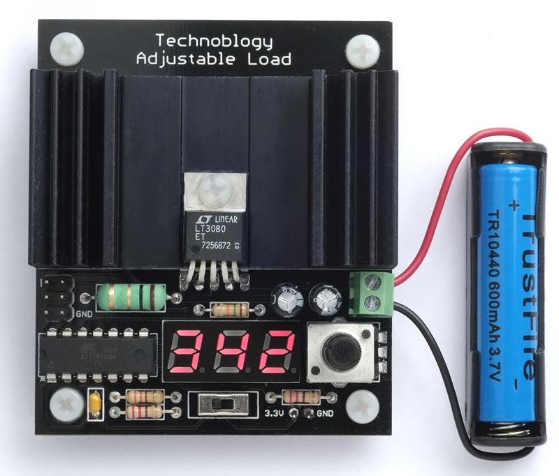 Using the adjustable load to measure the capacity of a rechargeable battery.